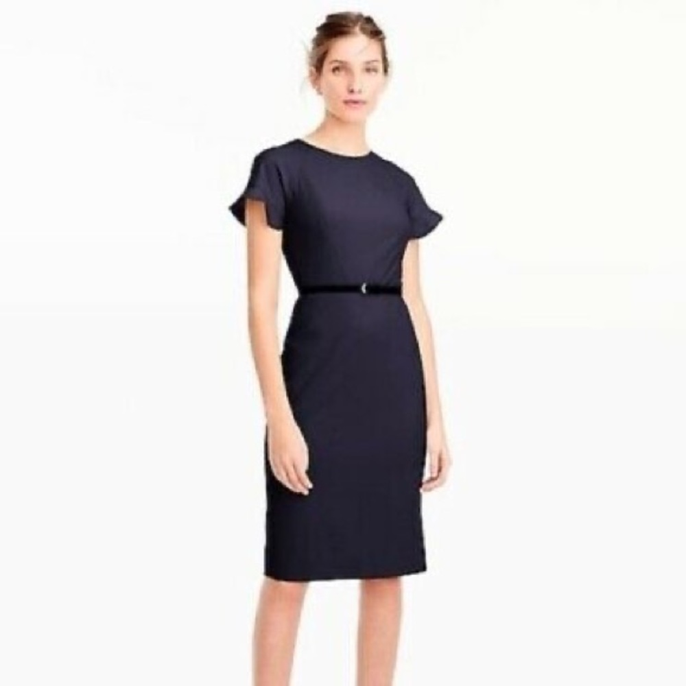 Blue J. Crew ruffled sleeve sheath dress